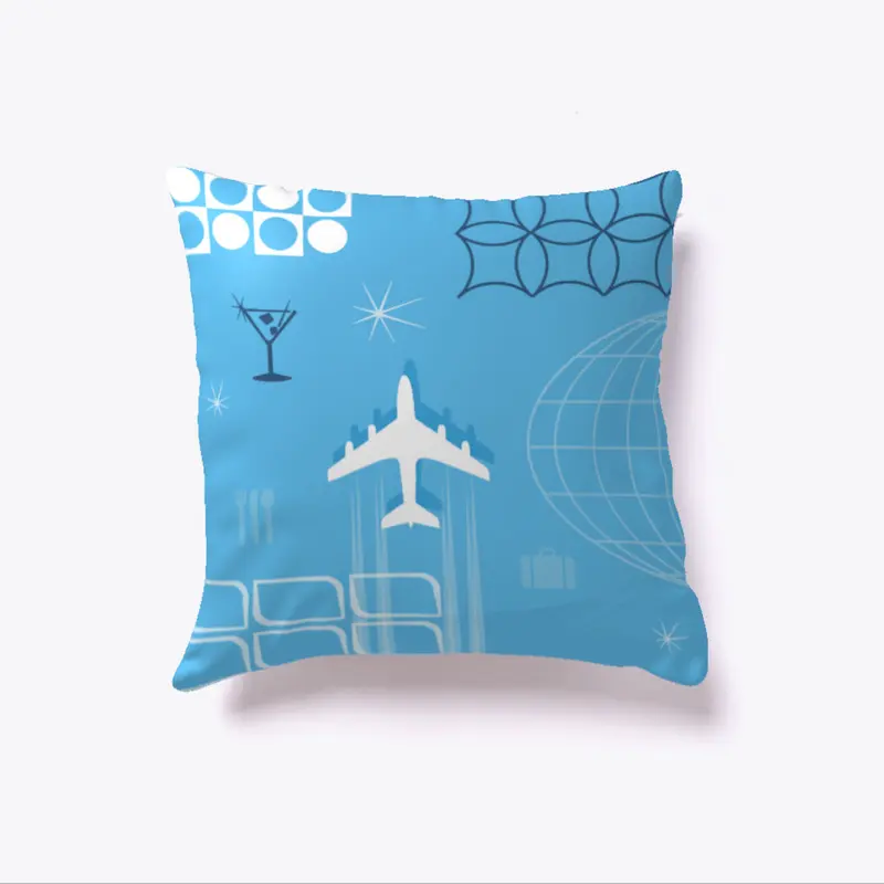 Mid-Century Retro Blue Style Pillow